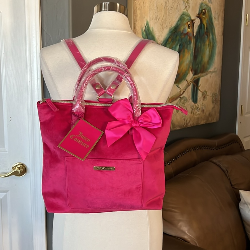 ⭐️ NWT JUICY COUTURE Pink Velour Bow Backpack - Picture 6 of 6